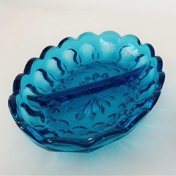 MCM Indiana Glass Blue Oval Divided Dish x 2 - Picture 11 of 14